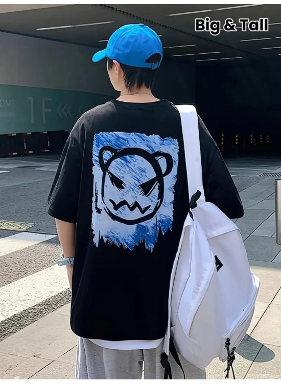 ERKEK  Tişört Bisiklet Yaka Kore tarzı baskı Kısa Kol t-shirt - Siyah