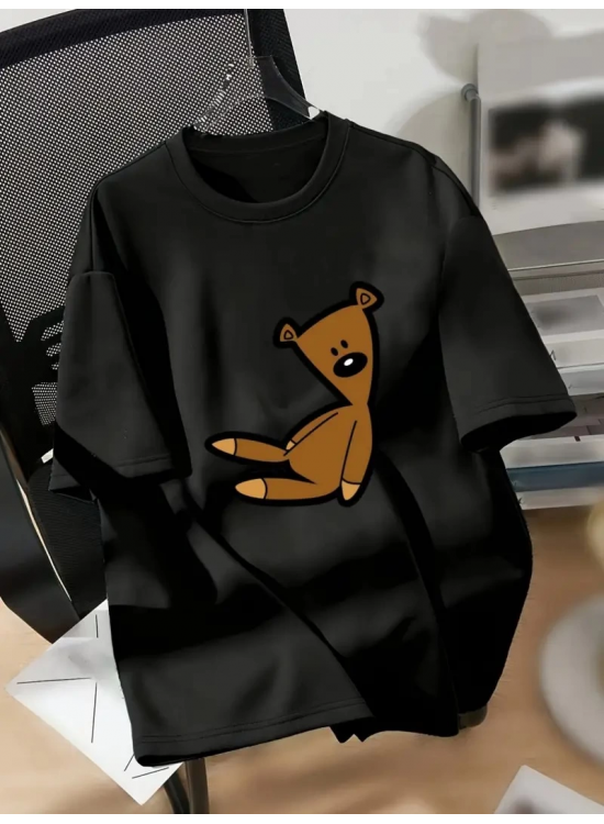 Kadın Tişört Ayı Baskılı Bisiklet Yaka Yazlık Kısa Kol T-shirt - Siyah Kadın Tişört Ayı Baskılı Bisiklet Yaka Yazlık Kısa Kol T-shirt - Siyah