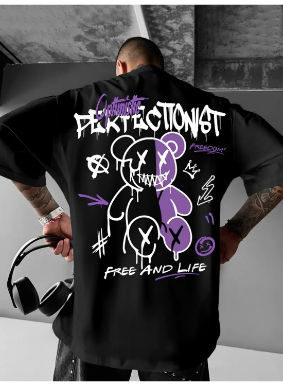 Erkek T-shirt Baskılı Bisiklet Yaka Kısa Kol Tişört - Siyah Erkek T-shirt Baskılı Bisiklet Yaka Kısa Kol Tişört - Siyah