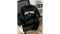 kadın New York Baskılı Tişört Kısa Kol Bisiklet Yaka T-shirt - Siyah kadın New York Baskılı Tişört Kısa Kol Bisiklet Yaka T-shirt - Siyah
