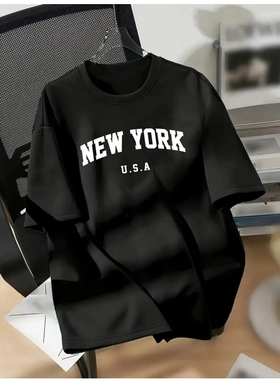 kadın New York Baskılı Tişört Kısa Kol Bisiklet Yaka T-shirt - Siyah kadın New York Baskılı Tişört Kısa Kol Bisiklet Yaka T-shirt - Siyah