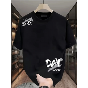 Kadın Kısa Kol Yazlık Tişört Bisiklet Yaka Baskılı Oversize T-Shirt - Siyah
