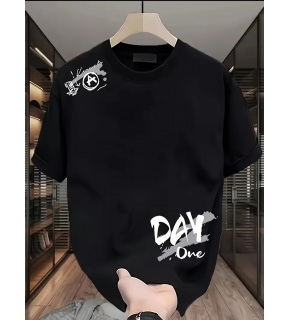 Kadın Kısa Kol Yazlık Tişört Bisiklet Yaka Baskılı Oversize T-Shirt - Siyah