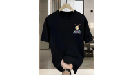Erkek T-shirt Tavşan Baskılı Kısa Kollu Tişört - Siyah Erkek T-shirt Tavşan Baskılı Kısa Kollu Tişört - Siyah