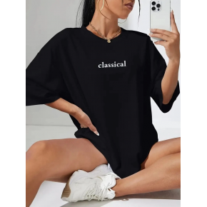 Kadın T-shirt Penye Compack Classical Baskılı Kısa kol Tişört - Siyah