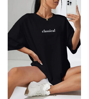 Kadın T-shirt Penye Compack Classical Baskılı Kısa kol Tişört - Siyah