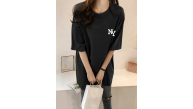 Kadın T-shirt Bisiklet yaka NY Baskılı kısa kol Tişört - Siyah Kadın T-shirt Bisiklet yaka NY Baskılı kısa kol Tişört - Siyah