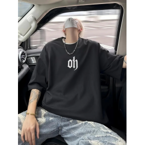 Erkek Kısa Kol Yazlık Tişört Bisiklet Yaka Baskılı Oversize T-Shirt - Siyah