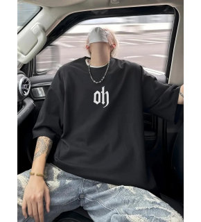 Erkek Kısa Kol Yazlık Tişört Bisiklet Yaka Baskılı Oversize T-Shirt - Siyah