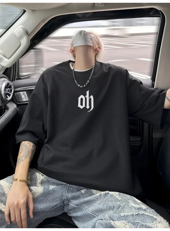 Erkek Kısa Kol Yazlık Tişört Bisiklet Yaka Baskılı Oversize T-Shirt - Siyah Erkek Kısa Kol Yazlık Tişört Bisiklet Yaka Baskılı Oversize T-Shirt - Siyah