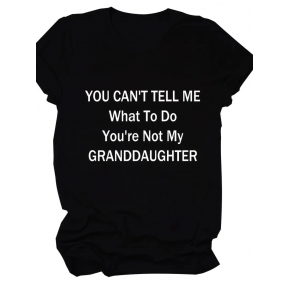 Kadın Baskılı Tişört Kısa Kol Bisiklet Yaka T-shirt - Siyah