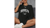 Kadın Brooklyn Baskılı Tişört Kısa Kol Bisiklet Yaka Oversize T-Shirt - Siyah Kadın Brooklyn Baskılı Tişört Kısa Kol Bisiklet Yaka Oversize T-Shirt - Siyah