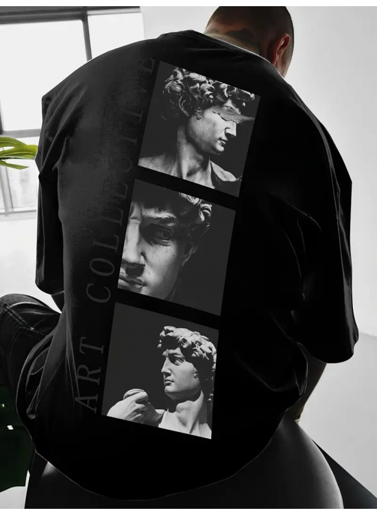 Erkek T-Shirt Sokak Stili Baskılı Kısa kol Tişört - Siyah Erkek T-Shirt Sokak Stili Baskılı Kısa kol Tişört - Siyah