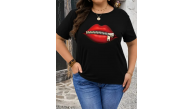 Kadın Kısa Kol Yazlık Tişört Bisiklet Yaka Dudak Baskılı T-Shirt - Siyah Kadın Kısa Kol Yazlık Tişört Bisiklet Yaka Dudak Baskılı T-Shirt - Siyah