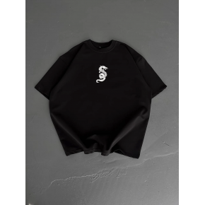 Erkek Ön ve Arka Baskılı T-Shirt Kısa Kol Bisiklet Yaka Regular Fit Tişört - Siyah