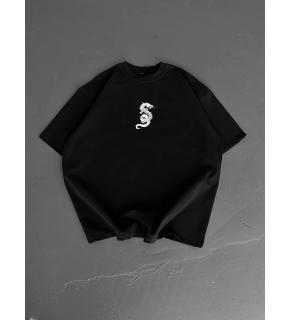 Erkek Ön ve Arka Baskılı T-Shirt Kısa Kol Bisiklet Yaka Regular Fit Tişört - Siyah