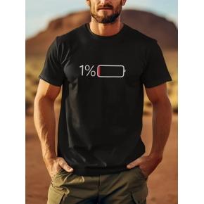 Erkek Sarj %1 Baskılı T-Shirt Kısa Kol Bisiklet Yaka Regular Fit Tişört - - Siyah
