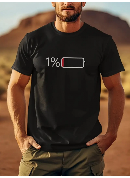 Erkek Sarj %1 Baskılı T-Shirt Kısa Kol Bisiklet Yaka Regular Fit Tişört - - Siyah Erkek Sarj %1 Baskılı T-Shirt Kısa Kol Bisiklet Yaka Regular Fit Tişört - - Siyah
