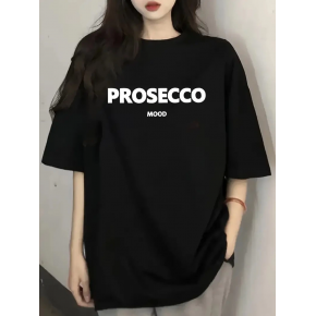 Kadın Kısa Kol Yazlık Tişört Bisiklet Yaka Baskılı Oversize T-Shirt - Siyah