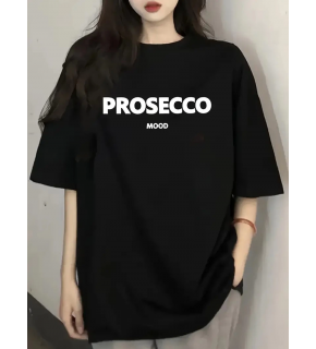 Kadın Kısa Kol Yazlık Tişört Bisiklet Yaka Baskılı Oversize T-Shirt - Siyah