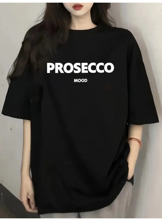 Kadın Kısa Kol Yazlık Tişört Bisiklet Yaka Baskılı Oversize T-Shirt - Siyah Kadın Kısa Kol Yazlık Tişört Bisiklet Yaka Baskılı Oversize T-Shirt - Siyah