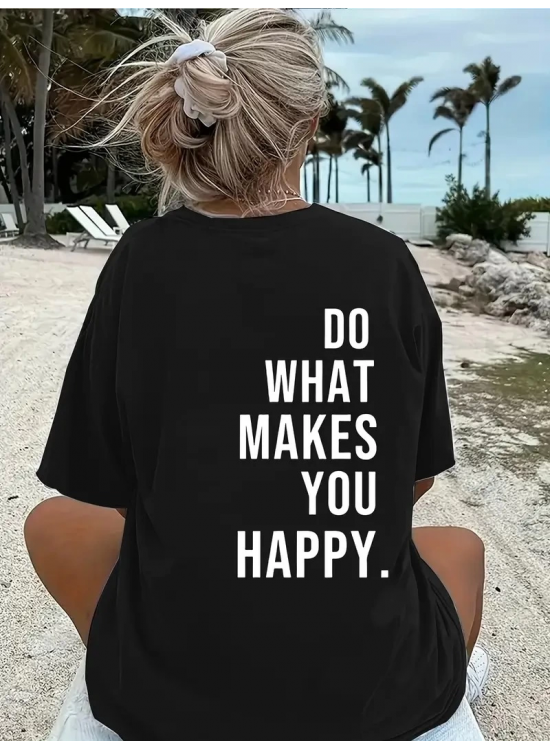 Kadın Kısa Kol Yazlık Tişört Bisiklet Yaka Baskılı Oversize T-Shirt - Siyah Kadın Kısa Kol Yazlık Tişört Bisiklet Yaka Baskılı Oversize T-Shirt - Siyah