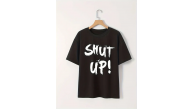 Kadın Tişört Shut Up Baskılı Kısa Kol Bisiklet Yaka T-Shirt - Siyah Kadın Tişört Shut Up Baskılı Kısa Kol Bisiklet Yaka T-Shirt - Siyah