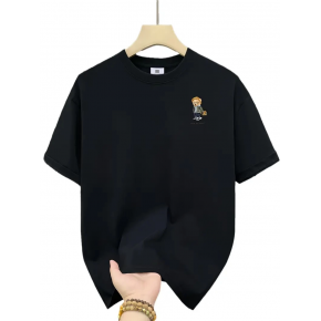 Erkek Tişört Penye Compack Gözlüklü Ayı Bisiklet Yaka Erkek T-shirt - Siyah