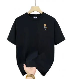 Erkek Tişört Penye Compack Gözlüklü Ayı Bisiklet Yaka Erkek T-shirt - Siyah
