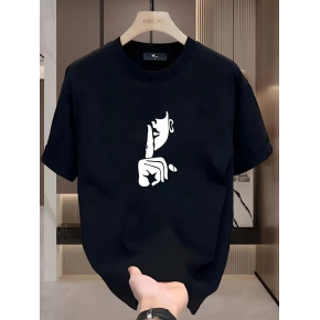 Kadın T-Shirt Bisiklet Yaka Kısa kol Baskılı Tişört - Siyah