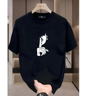 Kadın T-Shirt Bisiklet Yaka Kısa kol Baskılı Tişört - Siyah