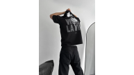 Erkek Ön ve Arka Baskılı T-Shirt Kısa Kol Bisiklet Yaka Regular Fit Tişört - Siyah Erkek Ön ve Arka Baskılı T-Shirt Kısa Kol Bisiklet Yaka Regular Fit Tişört - Siyah