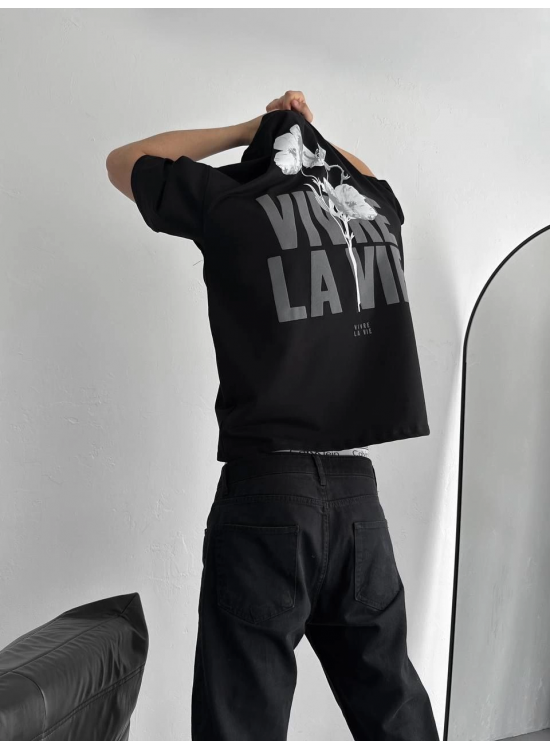 Erkek Ön ve Arka Baskılı T-Shirt Kısa Kol Bisiklet Yaka Regular Fit Tişört - Siyah Erkek Ön ve Arka Baskılı T-Shirt Kısa Kol Bisiklet Yaka Regular Fit Tişört - Siyah
