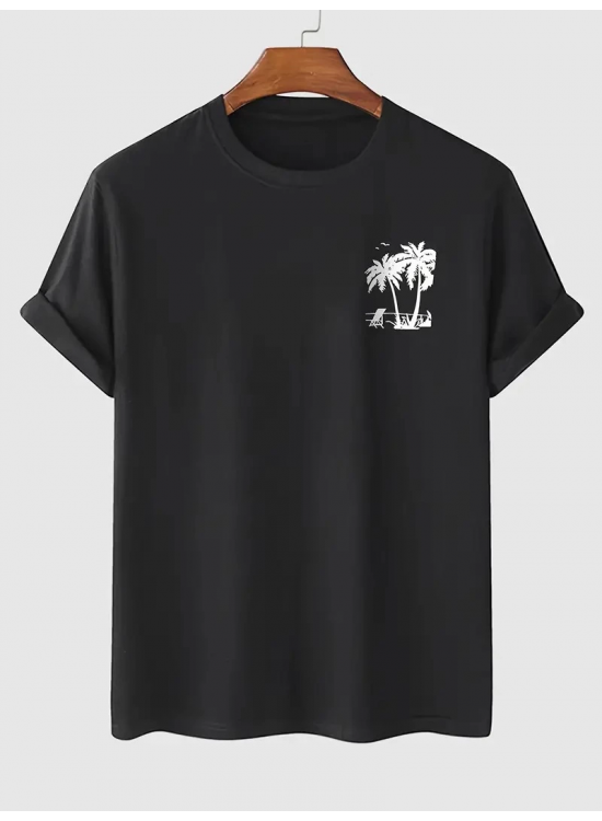 Erkek Tişört Palmiye Baskılı Bisiklet Yaka Kısa Kol Yazlık T-shirt - Siyah Erkek Tişört Palmiye Baskılı Bisiklet Yaka Kısa Kol Yazlık T-shirt - Siyah