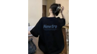 Kadın Tişört Newtro Baskılı Oversize Bisiklet Yaka T-shirt - Siyah Kadın Tişört Newtro Baskılı Oversize Bisiklet Yaka T-shirt - Siyah