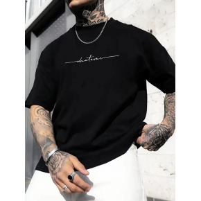 Erkek Baskılı T-Shirt Kısa Kol Bisiklet Yaka Regular Fit Yazlık Tişört - Siyah