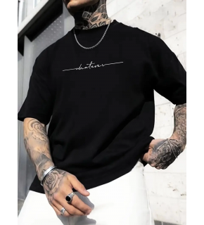 Erkek Baskılı T-Shirt Kısa Kol Bisiklet Yaka Regular Fit Yazlık Tişört - Siyah