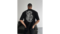 Erkek Ön ve Arka Baskılı T-Shirt Kısa Kol Bisiklet Yaka Regular Fit Tişört - Siyah Erkek Ön ve Arka Baskılı T-Shirt Kısa Kol Bisiklet Yaka Regular Fit Tişört - Siyah
