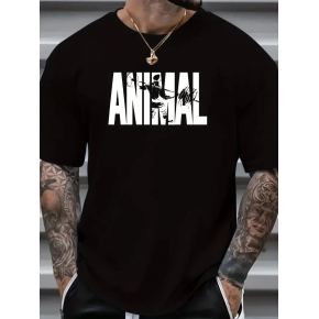 Erkek ANIMAL Baskılı Tişört Bisiklet YakaYazlık T-shirt - Siyah