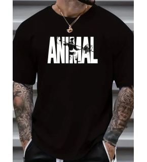 Erkek ANIMAL Baskılı Tişört Bisiklet YakaYazlık T-shirt - Siyah