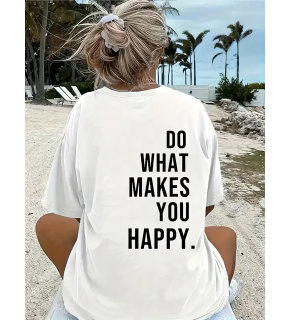 Kadın Kısa Kol Yazlık Tişört Bisiklet Yaka Baskılı Oversize T-Shirt - Beyaz