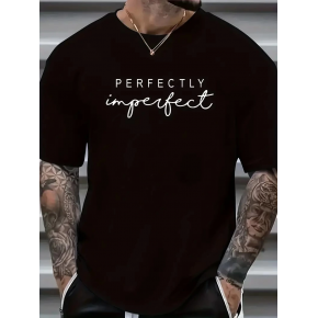 Erkek PERFECTLY Baskılı Tişört Bisiklet yaka yazlık Kısa Kol t-shirt - Siyah
