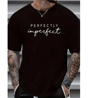 Erkek PERFECTLY Baskılı Tişört Bisiklet yaka yazlık Kısa Kol t-shirt - Siyah