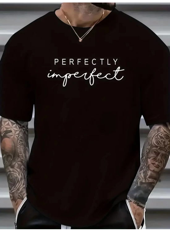 Erkek PERFECTLY Baskılı Tişört Bisiklet yaka yazlık Kısa Kol t-shirt - Siyah Erkek PERFECTLY Baskılı Tişört Bisiklet yaka yazlık Kısa Kol t-shirt - Siyah