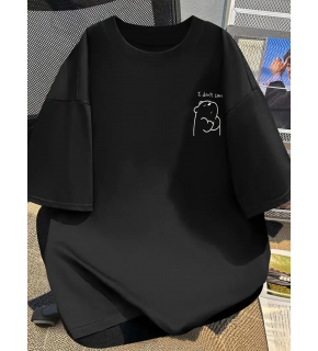 Kadın Tişört Bisiklet yaka kısa kol Eğlenceli Karikatür T-shirt - Siyah