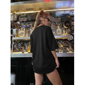 Kadın Tişört Shut up Baskılı Bisiklet Yaka Kısa Kol T-shirt - Siyah