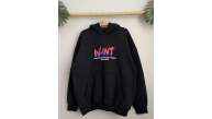Kadın Oversize Kapüşonlu Cepli WANT Baskılı 3 İplik Pamuklu Hoodie Sweatshirt - Siyah Kadın Oversize Kapüşonlu Cepli WANT Baskılı 3 İplik Pamuklu Hoodie Sweatshirt - Siyah