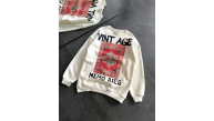 Kadın Bisiklet Yaka 3 İplik Baskılı Oversize SweatShirt - Beyaz