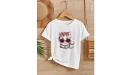 Kız Çocuk Bisiklet Yaka Baskılı T-Shirt - Beyaz Kız Çocuk Bisiklet Yaka Baskılı T-Shirt - Beyaz