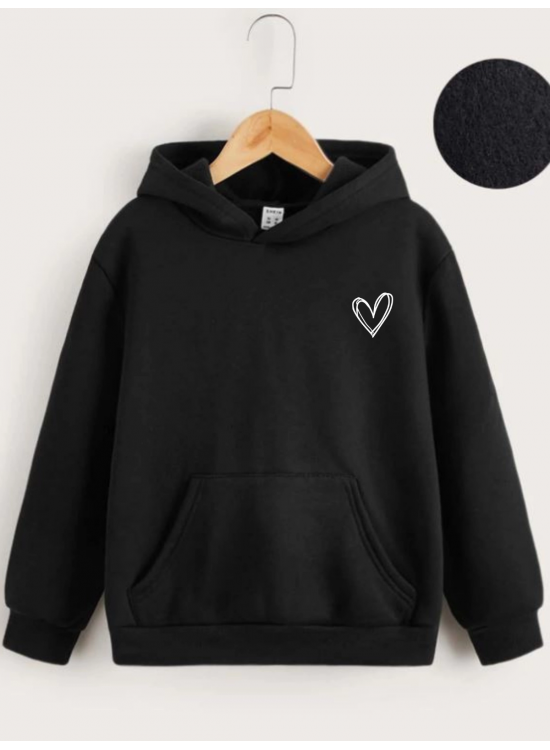 Çocuk Unisex Kapüşonlu Çizgi Kalp Baskılı Sweatshirt - Siyah Çocuk Unisex Kapüşonlu Çizgi Kalp Baskılı Sweatshirt - Siyah